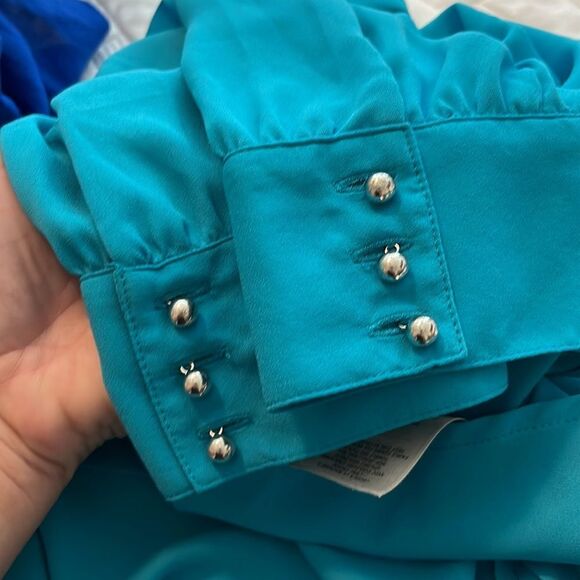 (BOGO FREE) Moulinette Soeurs Anthropologie Pemberton teal button front blouse 2 - Picture 3 of 4